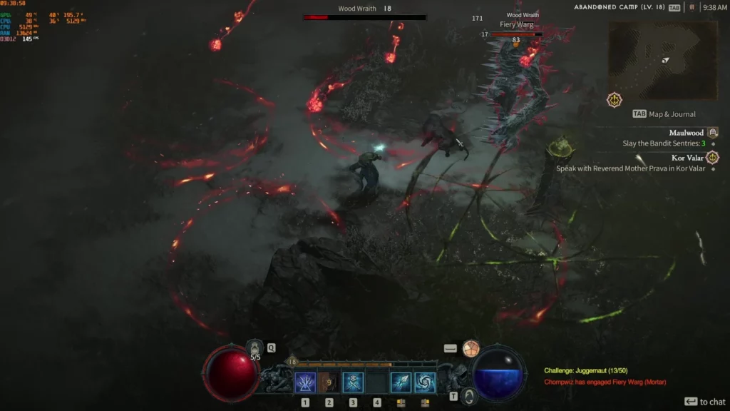 Screenshot of Diablo 4 beta gameplay as Barbarian class. Diablo 4 is the property of Activision-Blizzard.