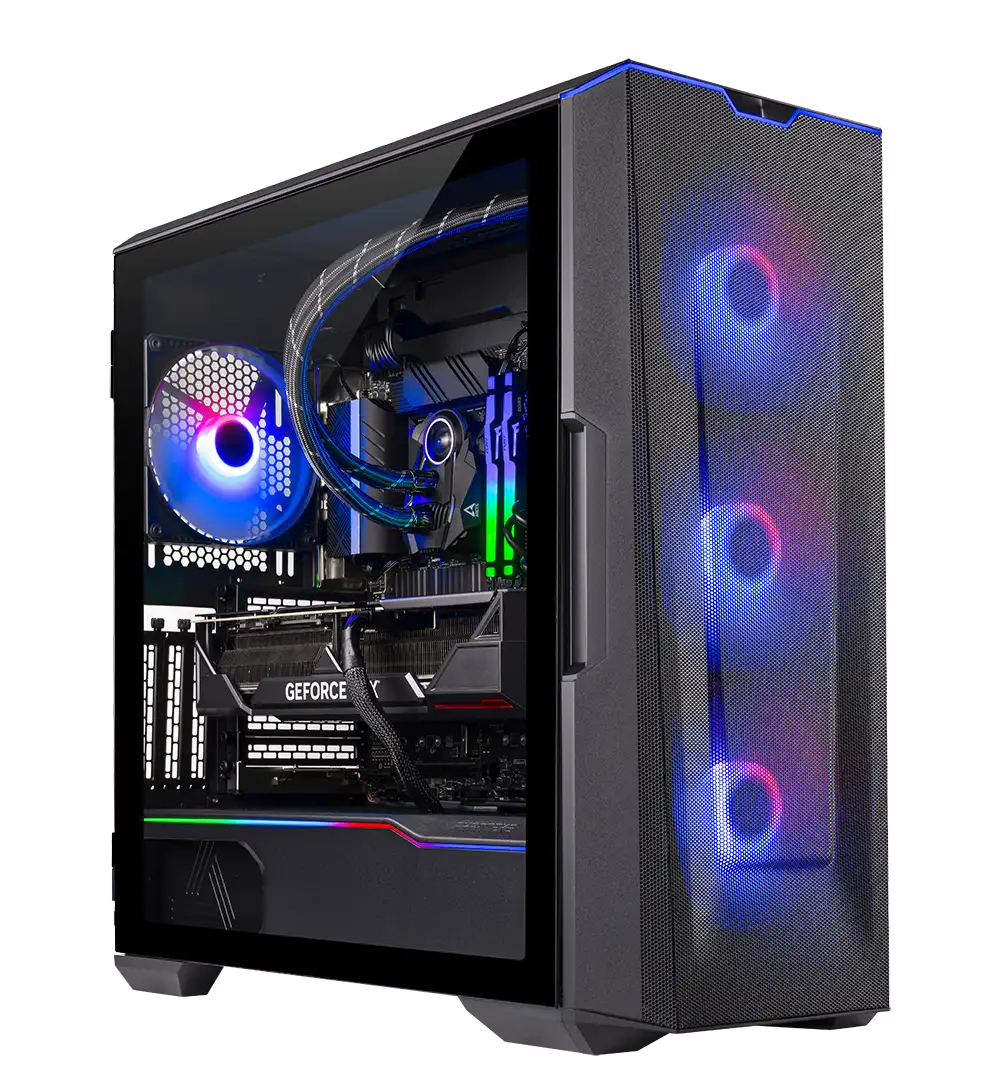 Star Wars Jedi: Survivor PC Requirements. A version of Skytech Gaming's Eclipse model PC in a black case.