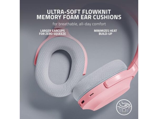 iOS): 2.4GHz Wireless + Bluetooth - Integrated Noise-Cancelling Mic - 50mm Drivers - 40 Hr Battery - Quartz Pink